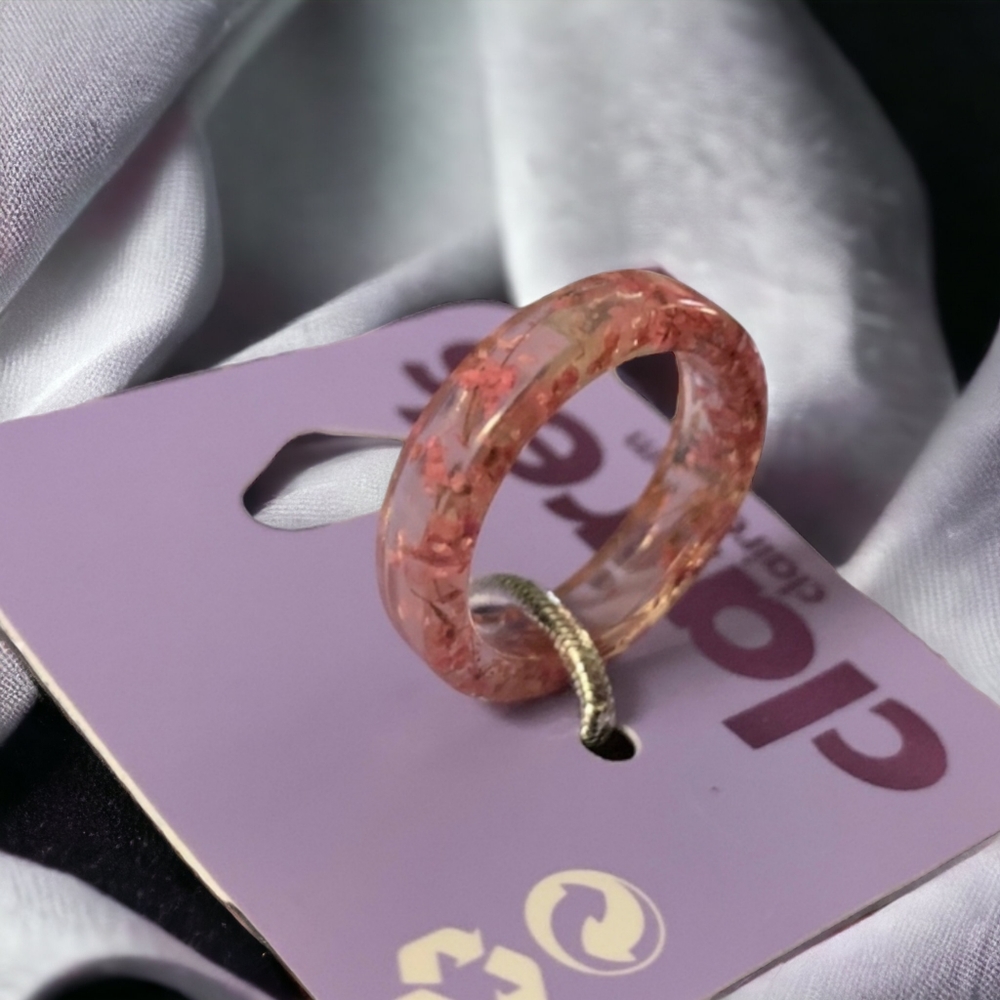 Claire’s Clear Resin Pink Floral Ring